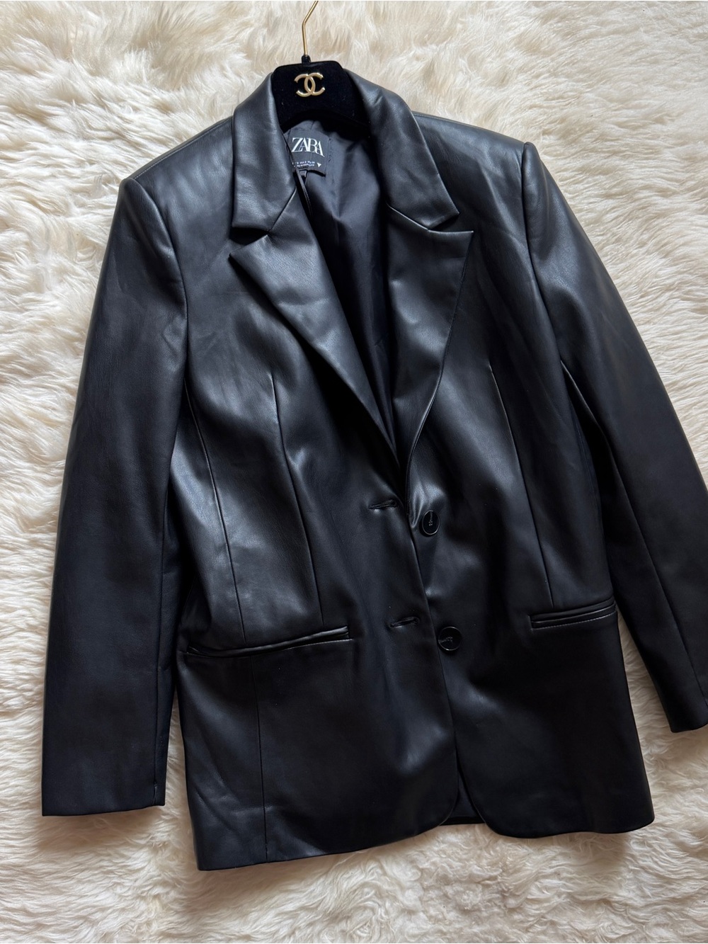 ZARA Black Faux Leather Blazer